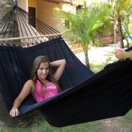 Sort Stof Hængekøje udbredt med 118 cm solide rundstokke